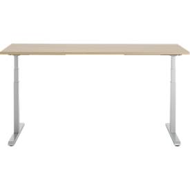 Schreibtisch, elektrisch höhenverstellbar, T-Fuß, B 1800 x T 800 x H 615-1275 mm, Eiche/weißalu