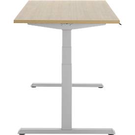 Schreibtisch, elektrisch höhenverstellbar, T-Fuß, B 1800 x T 800 x H 615-1275 mm, Eiche/weißalu