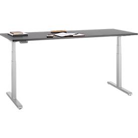 Schreibtisch, elektrisch höhenverstellbar, T-Fuß, B 1800 x T 800 x H 615-1275 mm, graphit/weißalu