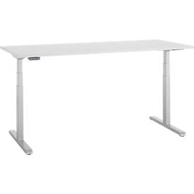 Schreibtisch, elektrisch höhenverstellbar, T-Fuß, B 1800 x T 800 x H 615-1275 mm, lichtgrau/weißalu