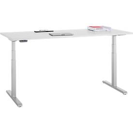 Schreibtisch, elektrisch höhenverstellbar, T-Fuß, B 1800 x T 800 x H 615-1275 mm, lichtgrau/weißalu