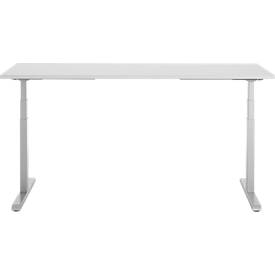 Schreibtisch, elektrisch höhenverstellbar, T-Fuß, B 1800 x T 800 x H 615-1275 mm, lichtgrau/weißalu