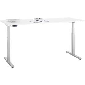 Schreibtisch, elektrisch höhenverstellbar, T-Fuß, B 1800 x T 800 x H 615-1275 mm, weiß/weißalu