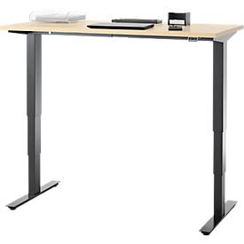 Schreibtisch, elektrisch höhenverstellbar, T-Fuß ohne Traverse, B 1300 x T 650 x H 605–1265 mm, Ahorn/schwarz