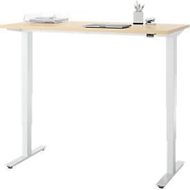 Schreibtisch, elektrisch höhenverstellbar, T-Fuß ohne Traverse, B 1300 x T 650 x H 605–1265 mm, Ahorn/weiß