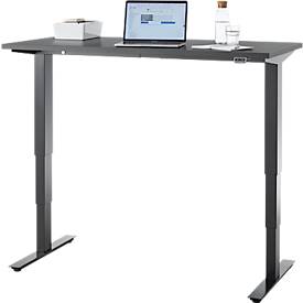 Schreibtisch, elektrisch höhenverstellbar, T-Fuß ohne Traverse, B 1300 x T 650 x H 605–1265 mm, graphit/schwarz