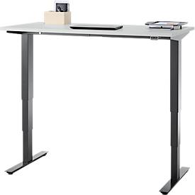 Schreibtisch, elektrisch höhenverstellbar, T-Fuß ohne Traverse, B 1300 x T 650 x H 605–1265 mm, lichtgrau/schwarz