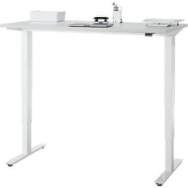 Schreibtisch, elektrisch höhenverstellbar, T-Fuß ohne Traverse, B 1300 x T 650 x H 605–1265 mm, lichtgrau/weiß