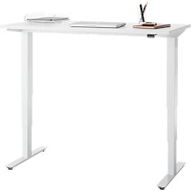 Schreibtisch, elektrisch höhenverstellbar, T-Fuß ohne Traverse, B 1300 x T 650 x H 605–1265 mm, weiß/weiß