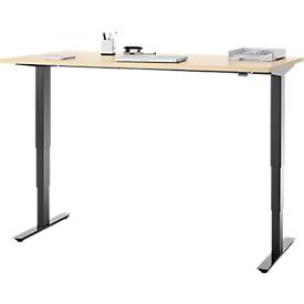 Schreibtisch, elektrisch höhenverstellbar, T-Fuß ohne Traverse, B 1600 x T 800 x H 605–1265 mm, Ahorn/schwarz