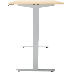 Schreibtisch, elektrisch höhenverstellbar, T-Fuß ohne Traverse, B 1600 x T 800 x H 605–1265 mm, Ahorn/silber