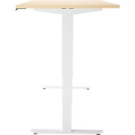 Schreibtisch, elektrisch höhenverstellbar, T-Fuß ohne Traverse, B 1600 x T 800 x H 605–1265 mm, Ahorn/weiß