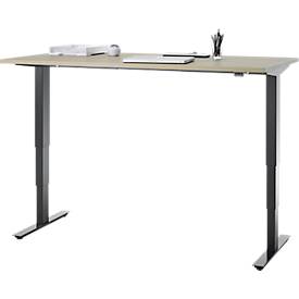 Schreibtisch, elektrisch höhenverstellbar, T-Fuß ohne Traverse, B 1600 x T 800 x H 605–1265 mm, Eiche/schwarz