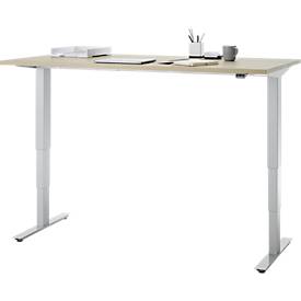 Schreibtisch, elektrisch höhenverstellbar, T-Fuß ohne Traverse, B 1600 x T 800 x H 605–1265 mm, Eiche/silber
