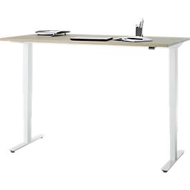 Schreibtisch, elektrisch höhenverstellbar, T-Fuß ohne Traverse, B 1600 x T 800 x H 605–1265 mm, Eiche/weiß