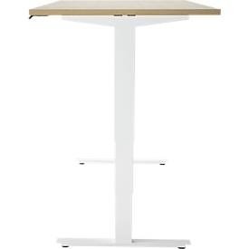 Schreibtisch, elektrisch höhenverstellbar, T-Fuß ohne Traverse, B 1600 x T 800 x H 605–1265 mm, Eiche/weiß