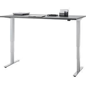 Schreibtisch, elektrisch höhenverstellbar, T-Fuß ohne Traverse, B 1600 x T 800 x H 605–1265 mm, graphit/silber