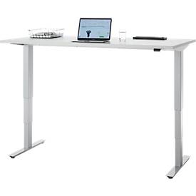 Schreibtisch, elektrisch höhenverstellbar, T-Fuß ohne Traverse, B 1600 x T 800 x H 605–1265 mm, lichtgrau/silber