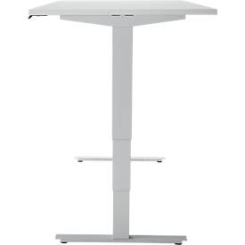 Schreibtisch, elektrisch höhenverstellbar, T-Fuß ohne Traverse, B 1600 x T 800 x H 605–1265 mm, lichtgrau/silber