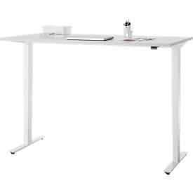 Schreibtisch, elektrisch höhenverstellbar, T-Fuß ohne Traverse, B 1600 x T 800 x H 605–1265 mm, lichtgrau/weiß