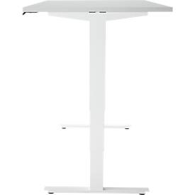 Schreibtisch, elektrisch höhenverstellbar, T-Fuß ohne Traverse, B 1600 x T 800 x H 605–1265 mm, lichtgrau/weiß