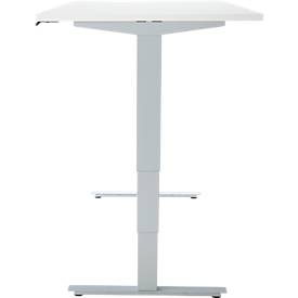 Schreibtisch, elektrisch höhenverstellbar, T-Fuß ohne Traverse, B 1600 x T 800 x H 605–1265 mm, weiß/silber