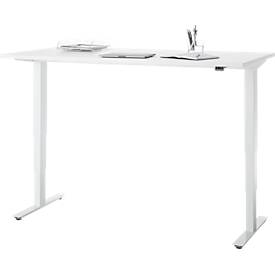 Schreibtisch, elektrisch höhenverstellbar, T-Fuß ohne Traverse, B 1600 x T 800 x H 605–1265 mm, weiß/weiß