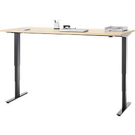 Schreibtisch, elektrisch höhenverstellbar, T-Fuß ohne Traverse, B 1800 x T 800 x H 605–1265 mm, Ahorn/schwarz