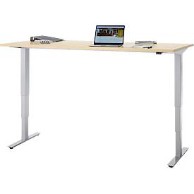 Schreibtisch, elektrisch höhenverstellbar, T-Fuß ohne Traverse, B 1800 x T 800 x H 605–1265 mm, Ahorn/silber