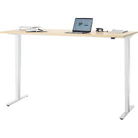 Schreibtisch, elektrisch höhenverstellbar, T-Fuß ohne Traverse, B 1800 x T 800 x H 605–1265 mm, Ahorn/weiß