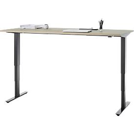 Schreibtisch, elektrisch höhenverstellbar, T-Fuß ohne Traverse, B 1800 x T 800 x H 605–1265 mm, Eiche/schwarz