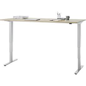 Schreibtisch, elektrisch höhenverstellbar, T-Fuß ohne Traverse, B 1800 x T 800 x H 605–1265 mm, Eiche/silber