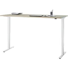 Schreibtisch, elektrisch höhenverstellbar, T-Fuß ohne Traverse, B 1800 x T 800 x H 605–1265 mm, Eiche/weiß