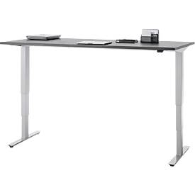 Schreibtisch, elektrisch höhenverstellbar, T-Fuß ohne Traverse, B 1800 x T 800 x H 605–1265 mm, graphit/silber