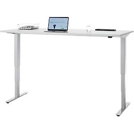 Schreibtisch, elektrisch höhenverstellbar, T-Fuß ohne Traverse, B 1800 x T 800 x H 605–1265 mm, lichtgrau/silber