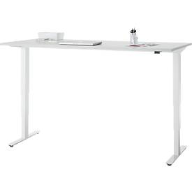 Schreibtisch, elektrisch höhenverstellbar, T-Fuß ohne Traverse, B 1800 x T 800 x H 605–1265 mm, lichtgrau/weiß