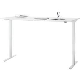 Schreibtisch, elektrisch höhenverstellbar, T-Fuß ohne Traverse, B 1800 x T 800 x H 605–1265 mm, weiß/weiß