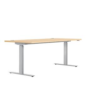Schreibtisch ERGO DRIVE ED 470, elektrisch höhenverstellbar, Rechteck, T-Fuss, B 1800 x T 800 x H 692-1147 mm, Ahorn/weissaluminium RAL 9006 