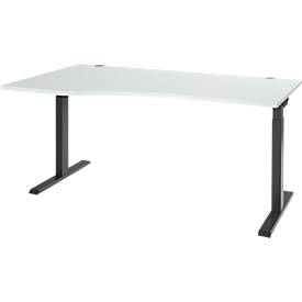 Schreibtisch ERGO-T 2.0, Freiform, Ansatz links, T-Fuß, B 1800 x T 1000/800 x H 675-895 mm, lichtgrau/anthrazit 