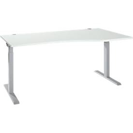Schreibtisch ERGO-T 2.0, Freiform, Ansatz rechts, T-Fuß, B 1800 x T 1000/800 x H 675-895 mm, lichtgrau/weißalu