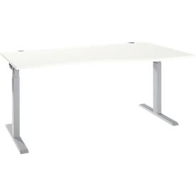 Schreibtisch ERGO-T 2.0, Freiform, Ansatz rechts, T-Fuß, B 1800 x T 1000/800 x H 675-895 mm, weiß/weißalu