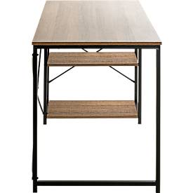 Schreibtisch HAKU, Rechteck, mit 2 zusätzlichen Ablageflächen, B 1200 x T 600 x H 740 mm, Metall/Holz, schwarz/dunkles Eiche-Dekor