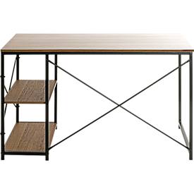 Schreibtisch HAKU, Rechteck, mit 2 zusätzlichen Ablageflächen, B 1200 x T 600 x H 740 mm, Metall/Holz, schwarz/dunkles Eiche-Dekor
