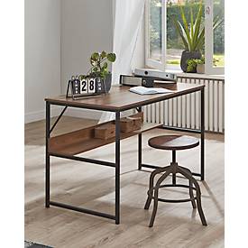 Schreibtisch HAKU, Rechteck, mit zusätzlicher Ablagefläche, B 1200 x T 600 x H 740 mm, Metall/Holz, schwarz/dunkles Eiche-Dekor