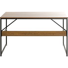 Schreibtisch HAKU, Rechteck, mit zusätzlicher Ablagefläche, B 1200 x T 600 x H 740 mm, Metall/Holz, schwarz/dunkles Eiche-Dekor