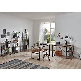 Schreibtisch HAKU, Rechteck, mit zusätzlicher Ablagefläche, B 1200 x T 600 x H 740 mm, Metall/Holz, schwarz/dunkles Eiche-Dekor