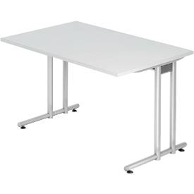 Schreibtisch JENA, C-Fuß, Rechteck, B 1200 x T 800 x H 720 mm, Gestell alusilber, lichtgrau