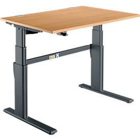 Schreibtisch Komfort, elektrisch höhenverstellbar, Rechteck, C-Fuß, B 1200 x T 800 x H 655-1305 mm, Buche-Dekor/anthrazit