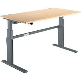 Schreibtisch Komfort, elektrisch höhenverstellbar, Rechteck, C-Fuß, B 1600 x T 800 x H 655-1305 mm, Ahorn/anthrazit