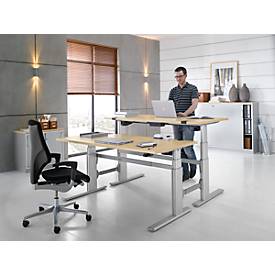 Schreibtisch Komfort, elektrisch höhenverstellbar, Rechteck, C-Fuß, B 1600 x T 800 x H 655-1305 mm, Ahorn/weißaluminium RAL 9006